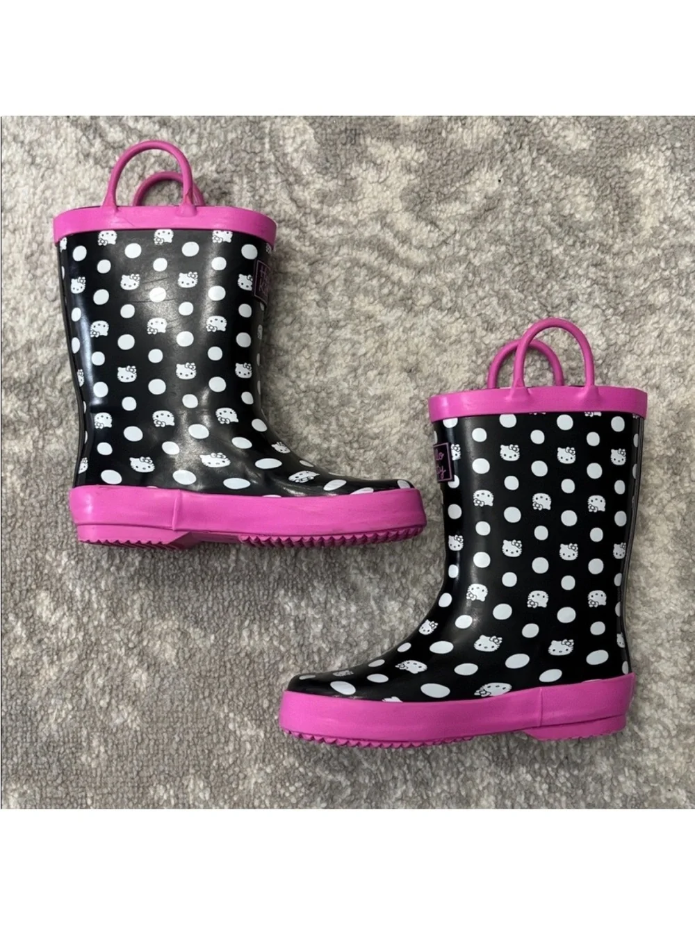 Sanrio Hello Kitty Black Polka Dot Rain Boots with Pink Trim